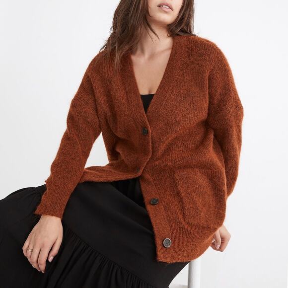 Madewell Cowen Cardigan Sweater Oversized Knit in Burnt Orange Extra Small - Picture 2 of 13
